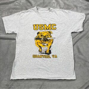 VTG USMC Marines Bulldog Tee Adult L Tee 90s Quantico Virginia S/S T Shirt Gray